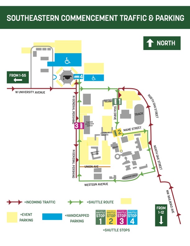 Parking and Traffic map for Southeastern commencement.