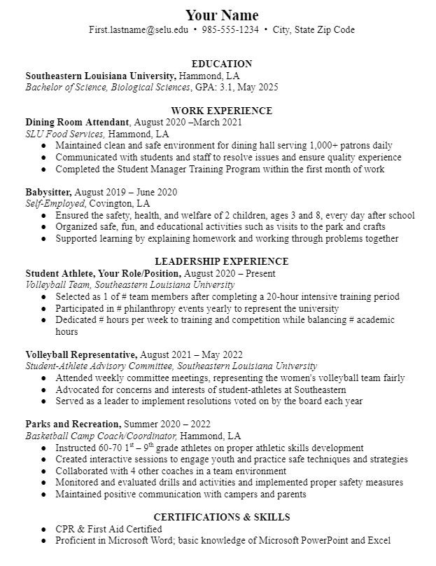 athlete resume