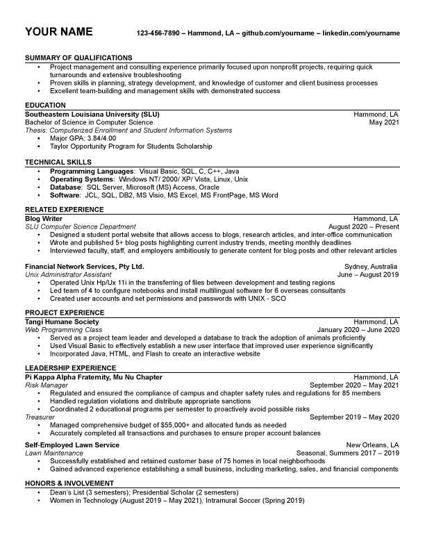 Computer Science Resume Template