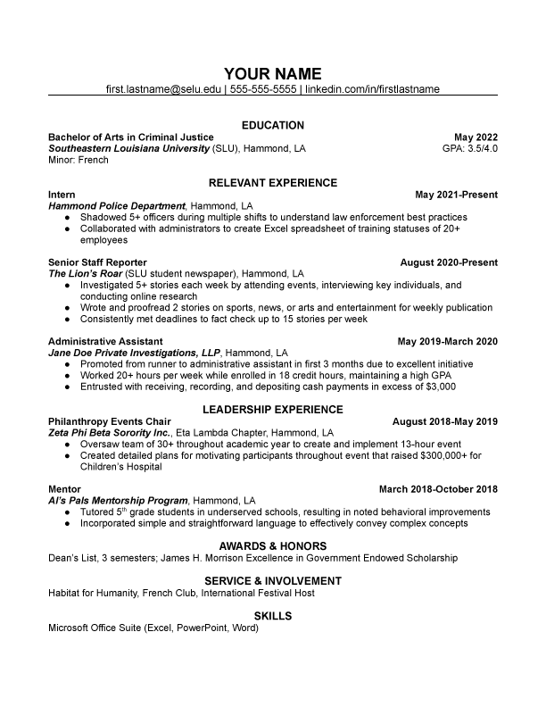 Criminal Justice Resume Template