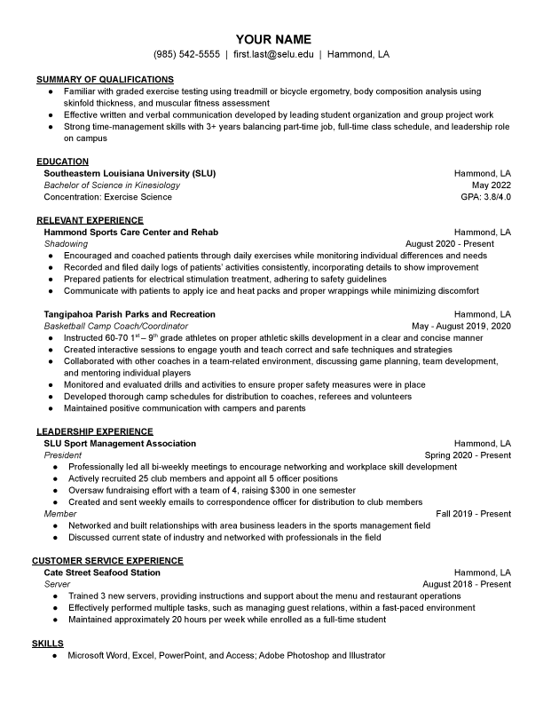 Health Resume Template