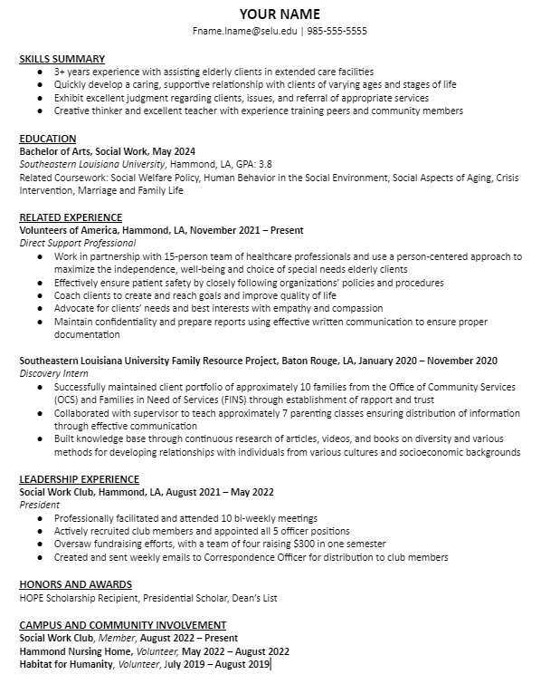 Social Work Resume Template